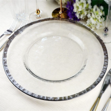 13-inch Clear Glass Round Hammered Charger Plates With Silver Rimmed for Weddings Churches Restaurants and Events thumbnail-1