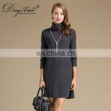 Wholesale 100% Cashmere Turtleneck Long Dress Solid Color Women's Casual Sweater for Winter Knitted OEM Service thumbnail-5