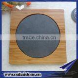 Wood Material Base Hotel Dishes Slate Stone Round Stone Plate thumbnail-1