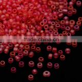 6/0 Frosted Transparent Red Glass Seed Beads, AB Color, about 5000pcs/pound(SEED-A015-6-F5166)