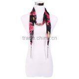 Wholesale Fashion Bohemian Chiffon Rose Print Scarf Necklace
