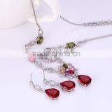 Colorful dubai bridal 18k gold plated zircon necklace and earrings dubai gold plated jewelry set