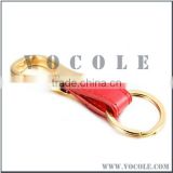 Red color genuine leather gold stainless steel keychain high quality