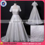 Luxurious hot sale silver satin wedding dress with jacket