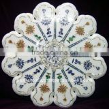 Indian Marble Inlay Dining Table Top, Intricate Marble Table Top