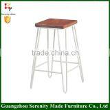 2016 Hot Sale Backrest Wooden Seat Industrial Bar Stool Chair With Metal Legs
