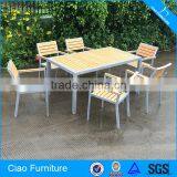 Modern Aluminum Frame And Teakwood Dining Room Set thumbnail-1