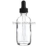 1 oz Clear Glass Round Bottle With Black Glass Dropper thumbnail-1