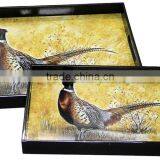 Lacquer MDF Serving Tray With Art Print thumbnail-1