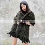 CX-B-14F Ranch Raised Knitted Rabbit Fur Poncho Fur Lady Shawl thumbnail-1