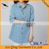High Quality Loose Fashion Solid Color Women Denim Shirt thumbnail-4