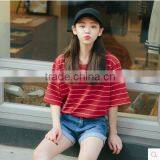 The Sleeve Stripe T-shirt Girl Summer Long Loose Big Yards thumbnail-1