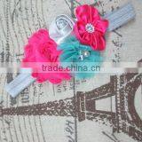 Girls Boutique Chic Rose and Rhinestoned Satin Petals Headbands For Baby thumbnail-3