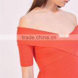Elasticated Knit Crossover Shape V-neck Short Sleeves Strapless Tank thumbnail-6