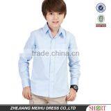 100% Cotton Fashion Light Blue Long Sleeve Pure Color Shirt for Boys With One Pocket thumbnail-1