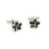 Flowers Laser Welding Stainless Steel Cufflinks With Black Epoxy Glue thumbnail-1
