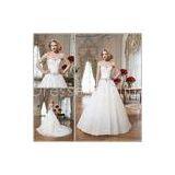 Romantic Tulle Pleated Chapel Train Wedding Dresses With Sweetheart Neckline thumbnail-1