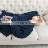 Indoor Bedroom Sleep Navy Soft Material Durable Wearable Hoodie Sherpa Oversized Blanket thumbnail-2