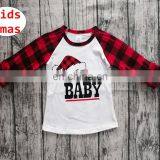 Kids " Santa BABY " Print Xmas Shirt Children Baby ICING Raglan Long Ruffle Sleeve Cloth for 1-7T