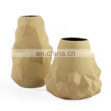 Nordic Matt Unsmooth Surface Yellow Unusual Shape Ceramic Porcelain Vase For Home Decor thumbnail-2