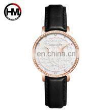 HANNAH MARTIN HM-1073 Latest Beautiful Quartz Ladies Wrist Watch Fashion Girls Leather Strap Flower Pattern Watches