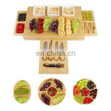 Bamboo Cheese Board Wooden Three Ceramic Bowls Three Magnet Drawers Serving Platter Cutlery Server Knife Set thumbnail-1