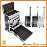 Pro Rolling Jewelry Makeup Case w/ Drawers Code Lockable Aluminum Cosmetic Box