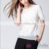 2016 Summer Fashion Lady False Two-piece Lace Macrame Short Sleeves T-shirt 149 thumbnail-3