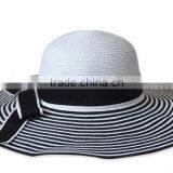 Wholesale Summer Panama Paper Straw Hat Striped Lady Floppy Hat thumbnail-1