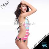 OEM Accepted Stripe Pattern Hollow Out One Pieces Women's Sexy Swimwear Bikini thumbnail-2