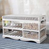 Cheap White Wood Bench Furniture With Shoe Rack thumbnail-5