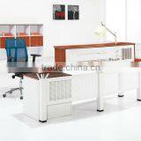 Modern Wooden Reception Table With I Shaped Steel Leg thumbnail-1