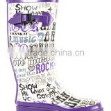 women purple rubber rain boots white gusset