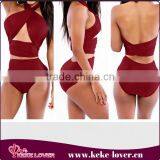 2015 Factory Cheap Plus Size Bandaged Bikini Girls Summer Sexy High Waist Swimsuit Fashion Wholesale Women White Swimwear thumbnail-4