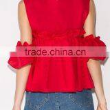 Women's Short Sleeve Solid Colour Round Neck Pleated Tops Blouse thumbnail-3