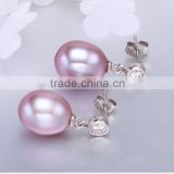 9mm AAA 925 silver genuine natural real pearl earring