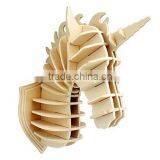 DIY 3D Wooden Animal Unicorn Head Assembly Puzzle Art Model Kit Toy Home Decoration thumbnail-1