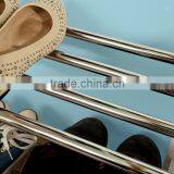 Wood Wall Mounted Shoe Rack, Bathroom Towel Shelf, Wall Display Shelf Unit With Two Stainless Steel Racks, White thumbnail-1