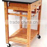 Hot Sale Bamboo Kitchen Trolley Design With Basket and Wheels thumbnail-5