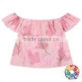 Pink Flowers Baby Girls Top Design Stylish Strapless Cotton Ruffle Tops For Kids thumbnail-1