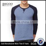 Men Blue Solid Round Neck Gym T-Shirt Waist Length Tee Long Raglan Sleeves Male Cotton Sport Tee Solid Custom Color thumbnail-1