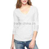 WOMENS WHITE LONG SLEEVE V NECK T SHIRT