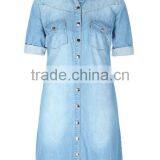EY1932B Hot Selling Classical Shirt Dress Apparel Fashion Rolled Sleeves Denim Dress thumbnail-2