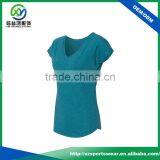 New Design 92%Polyester 8%Spandex V-neck Women Sport T Shirt With Curve Bottom thumbnail-5