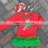 Baby Girls Chirstmas Candy Cane Dresswith Matching Hair Bows and Chunky Necklace Set thumbnail-1