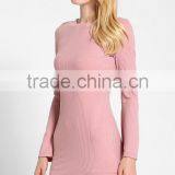 Hot Selling 100 Cotton Pink Skin Tight Knitted Vent Hem Sweater Dress With Wide Sleeves thumbnail-2