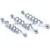 Wholesale New Hot Charm 14G 316L Surgical Stainless Steel spiral industrial barbell tongue ring