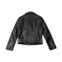 2021 New Women's Female Casual Zipper Leather Motorcycle Jacket With Lapel PU Leather Jacket thumbnail-2