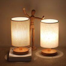 Modern Wood LED Table Lamp Nordic Solid Wood Table Lamp Fabric Cylindrical Lamps Bedroom Bedside LED Lighting Fixtures thumbnail-3