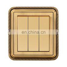 Type 86 UK/EU Standard 3 Gang 1/2 Way Wall Push Button Light Switch Copper Wire Drawing Panel Socket and Switches Electrical 10A